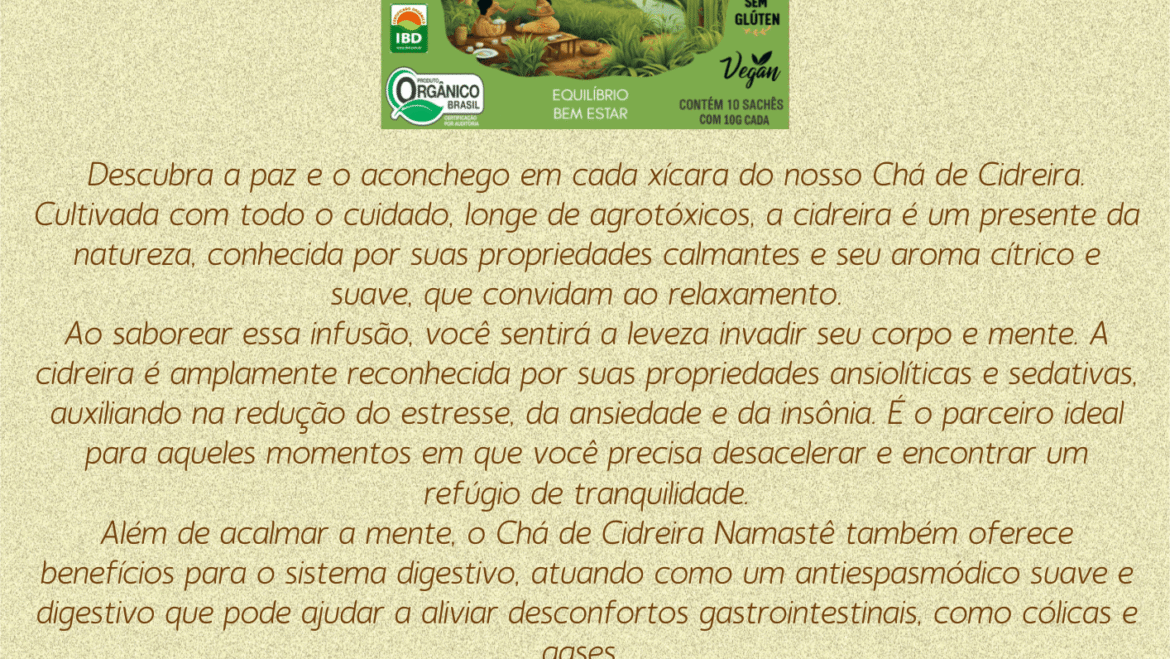 Chá de Cidreira Orgânica – sachê