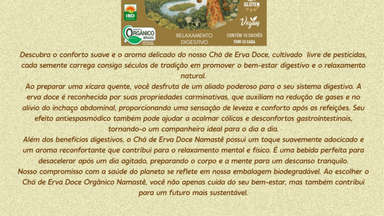 Chá de Erva Doce Orgânico – sachê